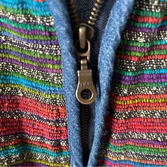 Vintage Blair zip front denim jacket chenille knit front Aztec southwestern M - Picture 5 of 7